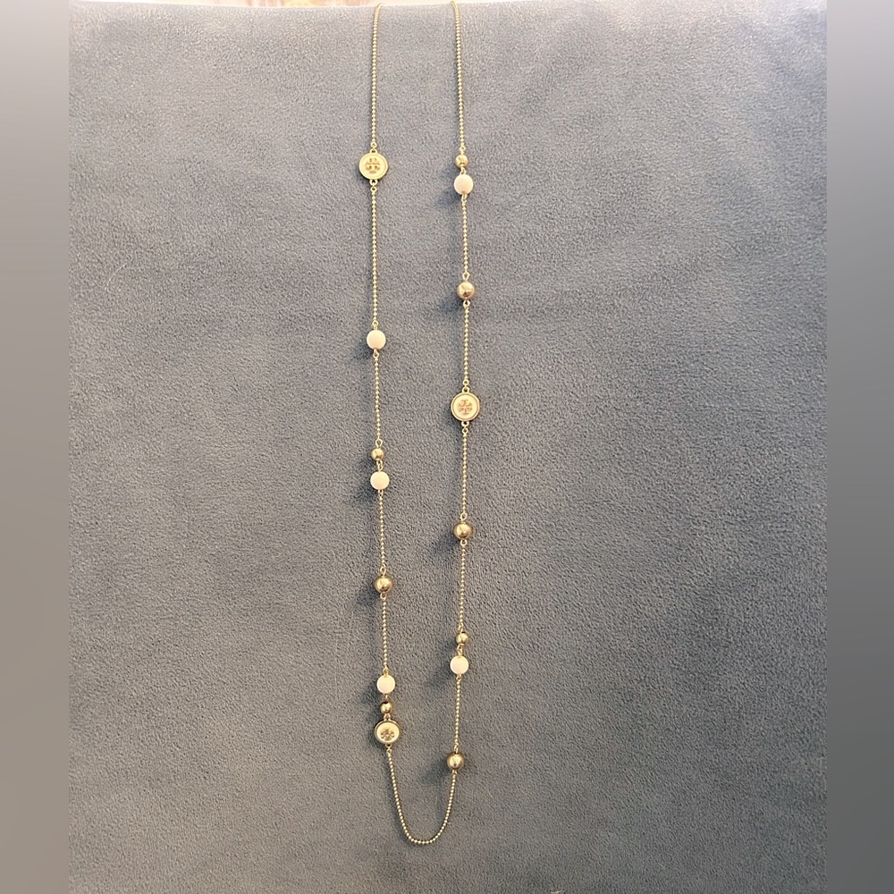 Tory Burch Beaded Logo Station Necklace